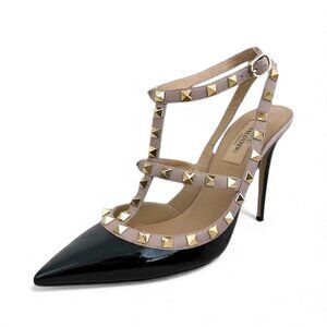 Authentic VALENTINO Rockstud Caged Heel in Black Patent Leather 100mm | Size 38